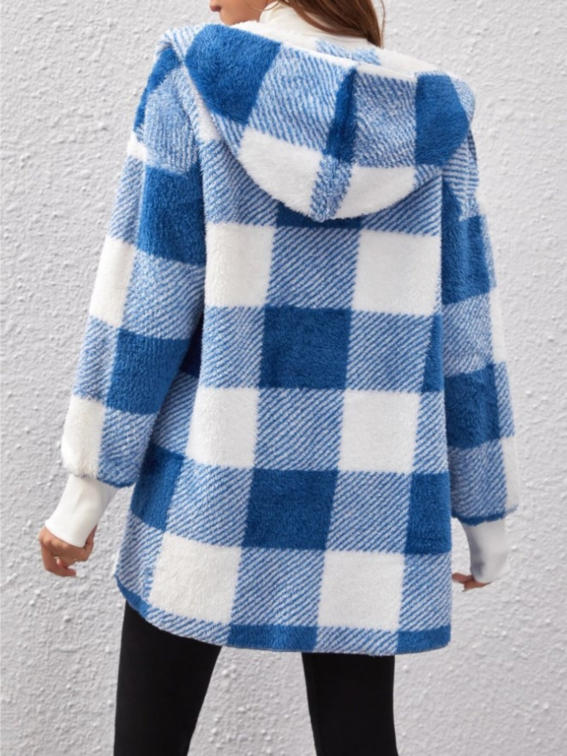 Plaid Long Sleeve Hooded Coat - MyEmpired