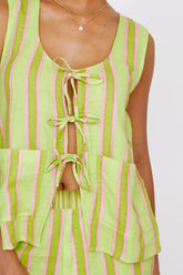 Tied Front Striped Top and Pants Set - MyEmpired