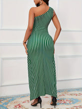 Striped Print One Shoulder Dress - MyEmpired