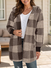 Plaid Long Sleeve Hooded Coat - MyEmpired