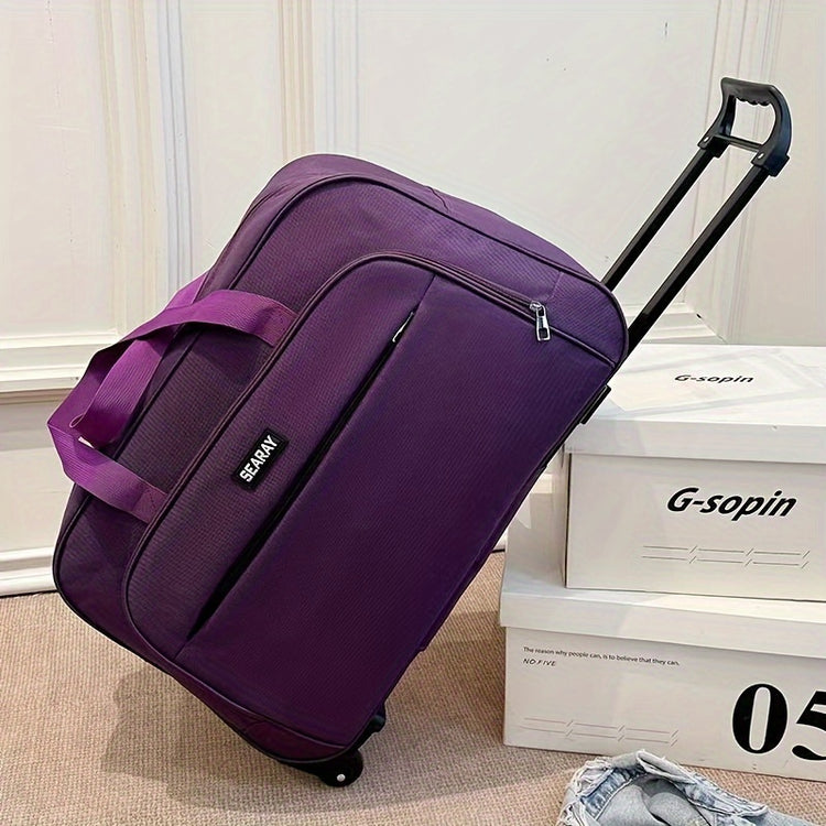 Spacious Foldable Canvas Travel Bag with Telescopic Handle - Perfect for Business Trips & Carry-On Luggage, Easy Pack Design, Available in Pink/Purple/Blue/Black - MyEmpired