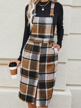 Slit Plaid Wide Strap Overall Dress - MyEmpired