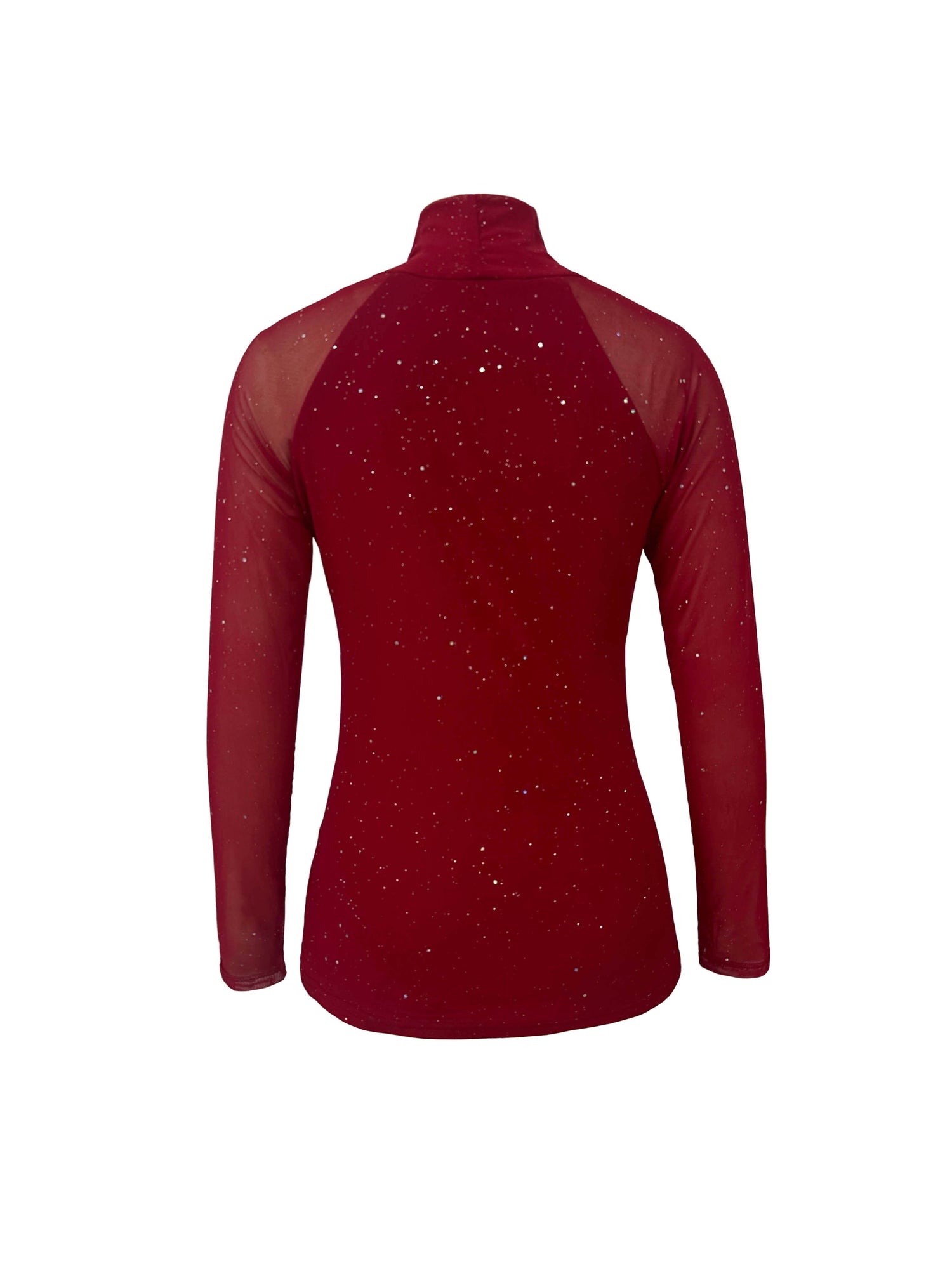Shiny Contrast Mesh Slim T-shirt, Elegant Mock Neck Long Sleeve Top, Women&