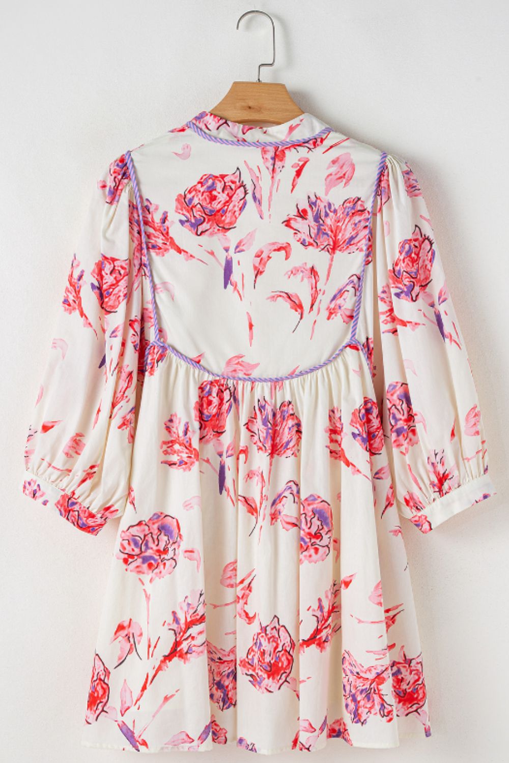 Tied Flower Printed Three-Quarter Sleeve Dress - MyEmpired