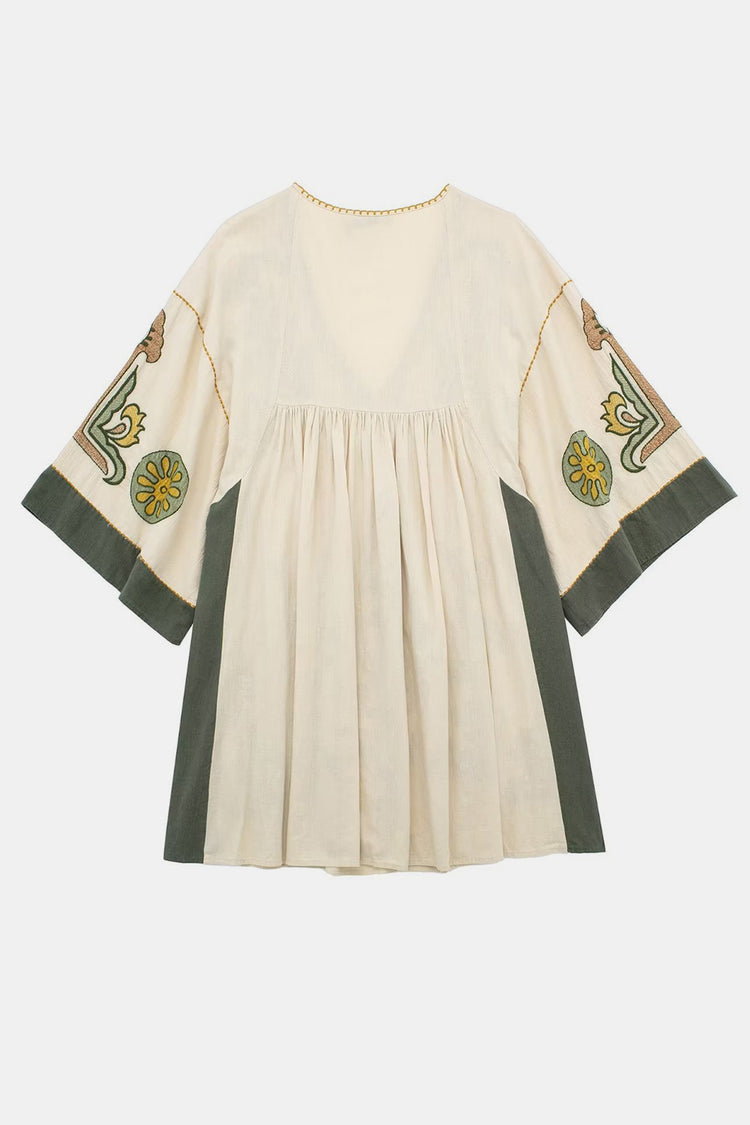 Printed V-Neck Three-Quarter Sleeve Mini Dress - MyEmpired