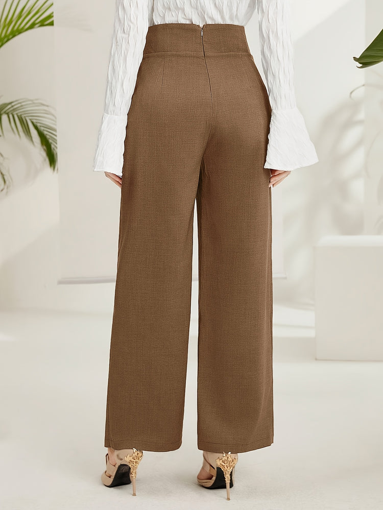 Solid Wide Leg Layered Pants, Elegant High Waist Loose Pants For Spring & Summer, Women&