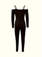 Sequin Skinny Leg Jumpsuit, Sexy Long Sleeve Jumpsuit For Spring & Fall, Women&
