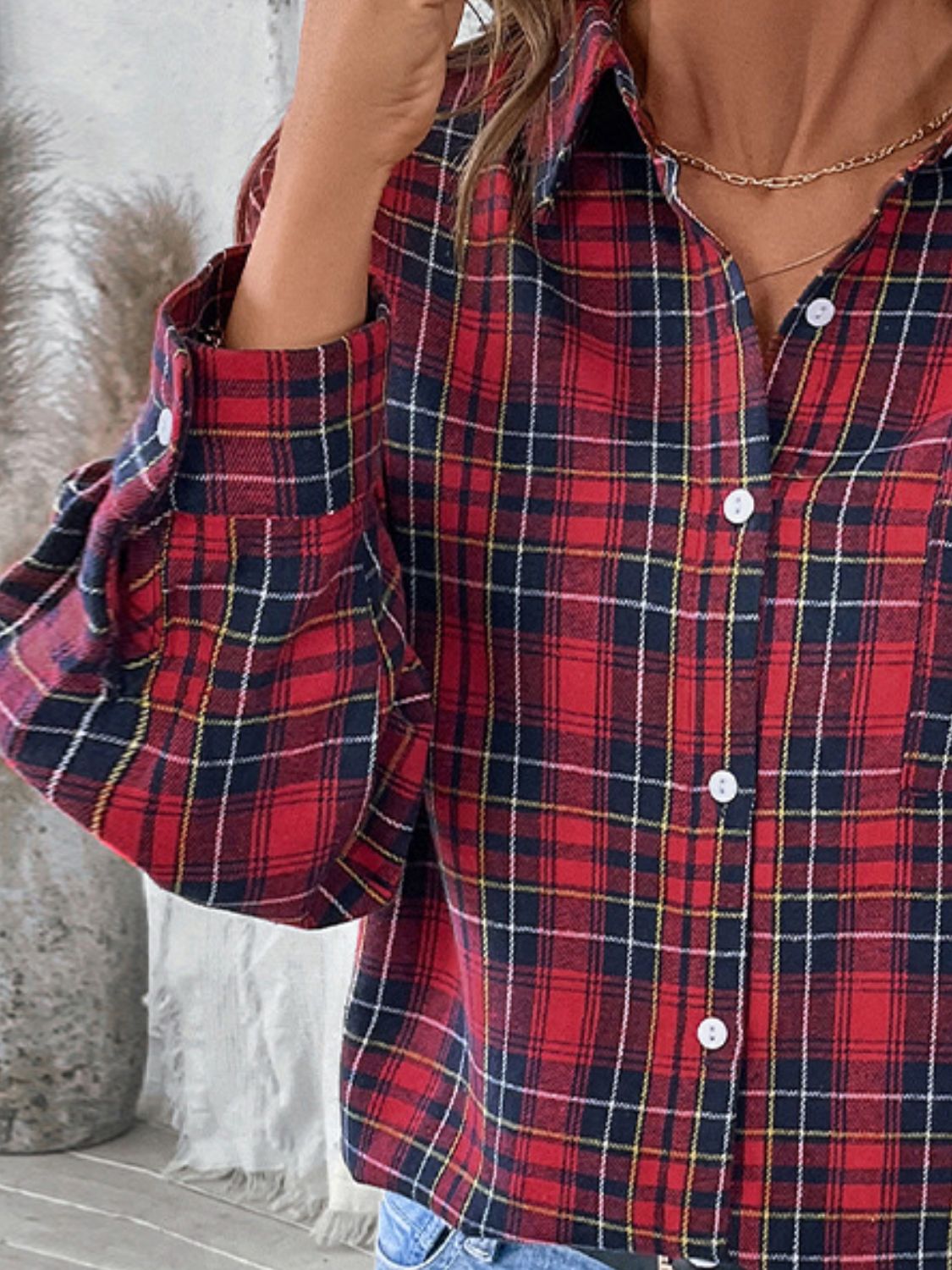 Perfee Plaid Button Up Long Sleeve Shirt - MyEmpired