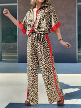 Leopard Half Sleeve Top and Wide Leg Pants Set - MyEmpired