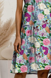 FAM-FAM Printed Round Neck Sleeveless Tiered Dress - MyEmpired