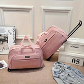 Spacious Foldable Canvas Travel Bag with Telescopic Handle - Perfect for Business Trips & Carry-On Luggage, Easy Pack Design, Available in Pink/Purple/Blue/Black - MyEmpired