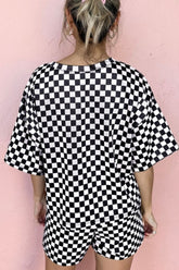 Checkered Round Neck Top and Shorts Set - MyEmpired