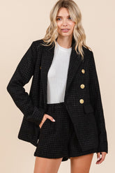 Mittoshop Plaid Texture Double-Breasted Long Sleeve Blazer - MyEmpired