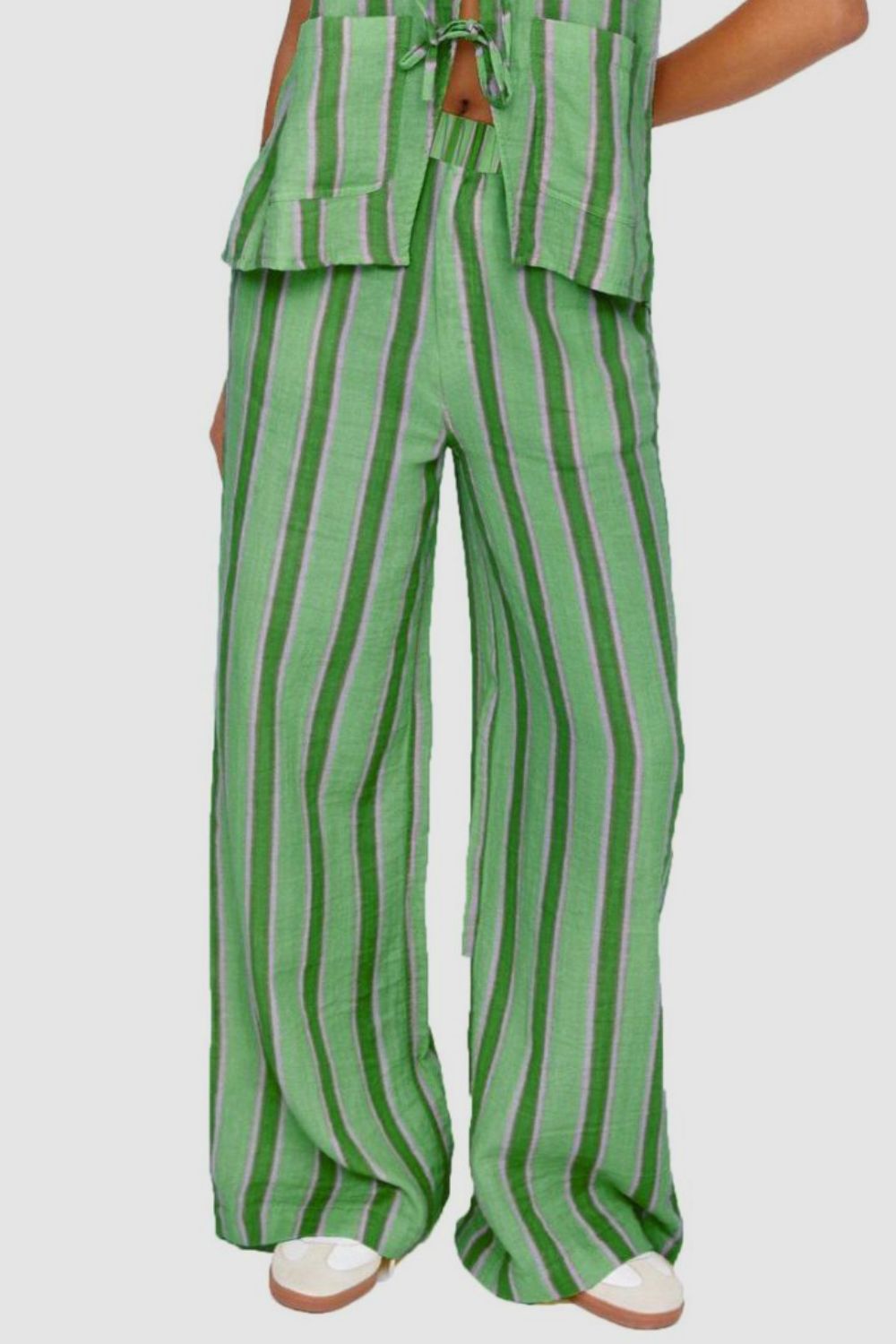 Tied Front Striped Top and Pants Set - MyEmpired
