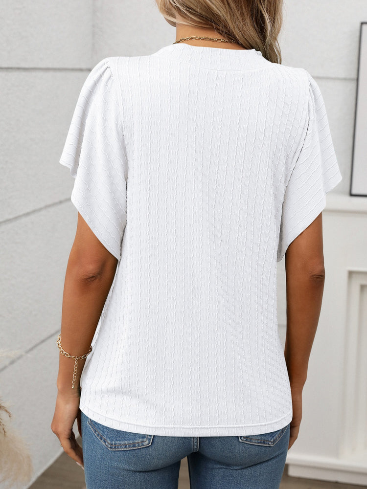 Round Neck Flutter Sleeve T-Shirt - MyEmpired
