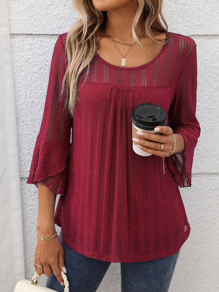Round Neck Three-Quarter Sleeve Top - MyEmpired