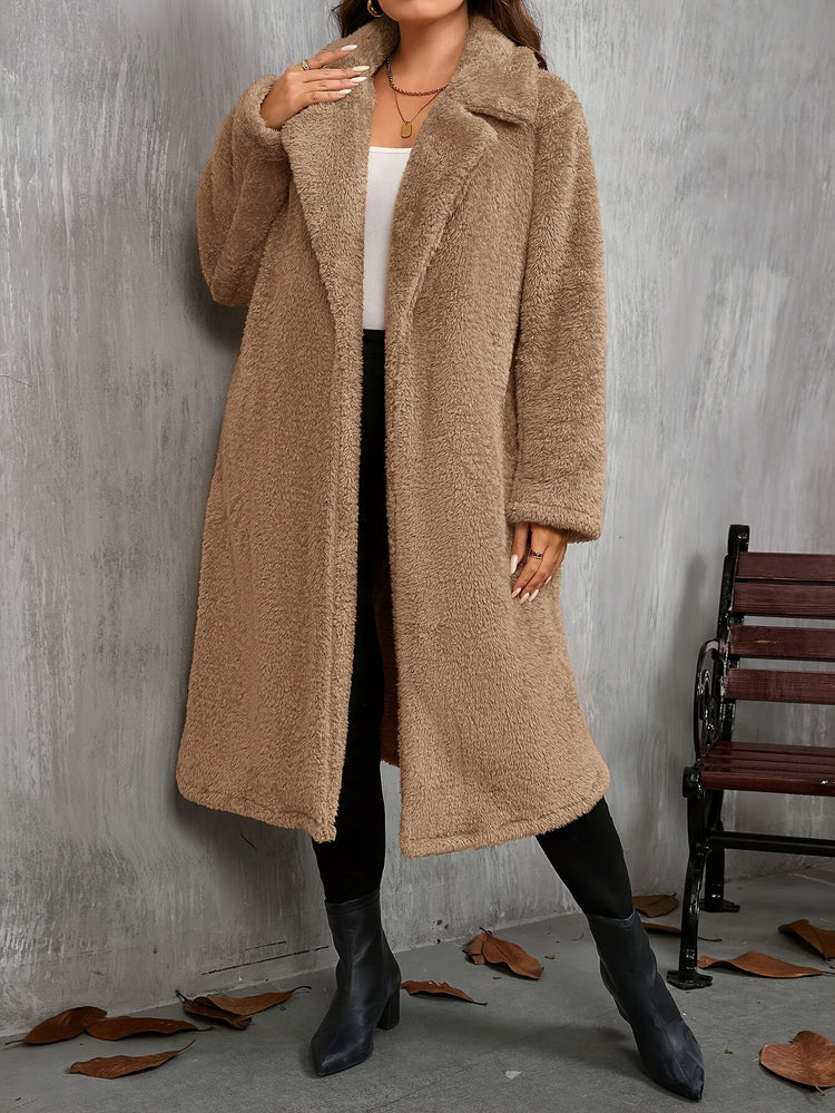 Elegant Solid Color Long Sleeve Jacket for Women - Chic Lapel Collar, Casual Long Coat for Fall/Winter, Machine Washable - MyEmpired