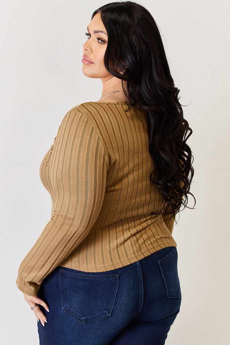 Basic Bae Full Size Ribbed Long Sleeve T-Shirt - MyEmpired