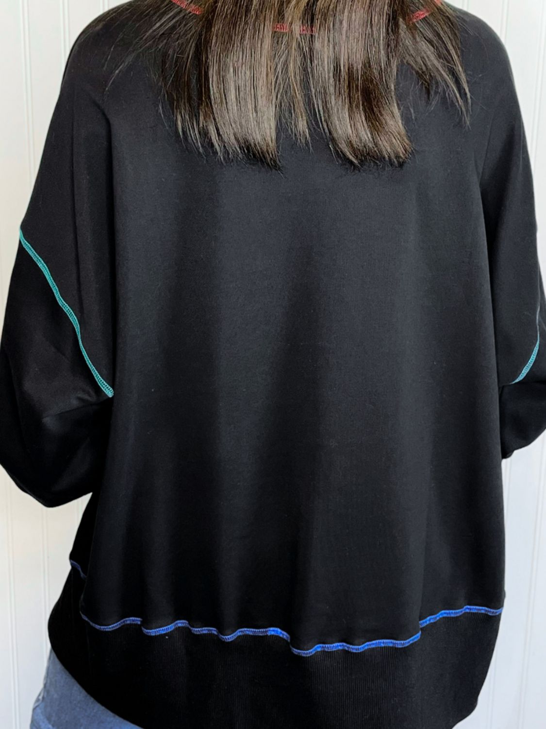 Slit Round Neck Lantern Sleeve Sweatshirt - MyEmpired