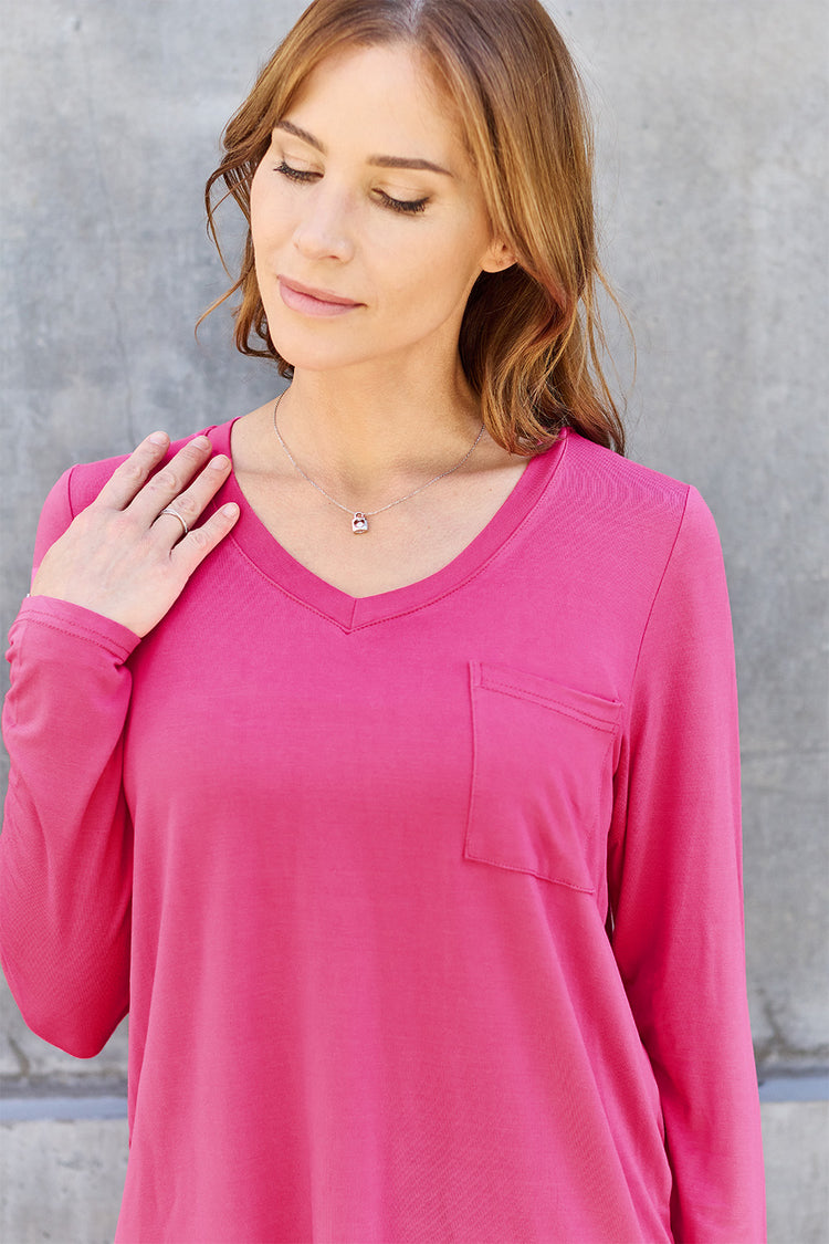 Basic Bae Full Size V-Neck Long Sleeve Top - MyEmpired
