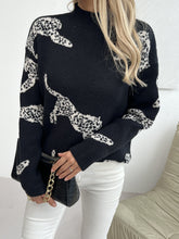 Leopard Pattern Mock Neck Sweater, Elegant Long Sleeve Sweater For Fall & Winter, Women&
