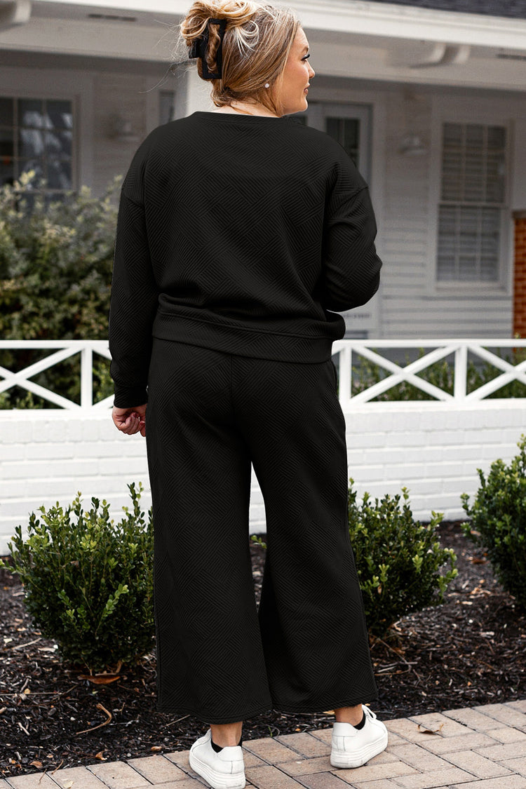 Double Take Full Size Textured Long Sleeve Top and Drawstring Pants Set - MyEmpired