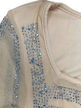 Rhinestone Sweetheart Neck Bodycon Dress, Sexy Mesh Long Sleeve Dress For Spring & Summer, Women&