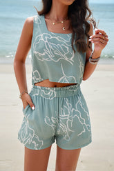 Devine Printed Cropped Tank and Shorts Set - MyEmpired