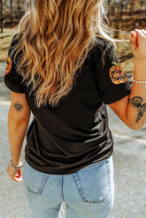 Sequin Pumpkin Round Neck Short Sleeve T-Shirt - MyEmpired