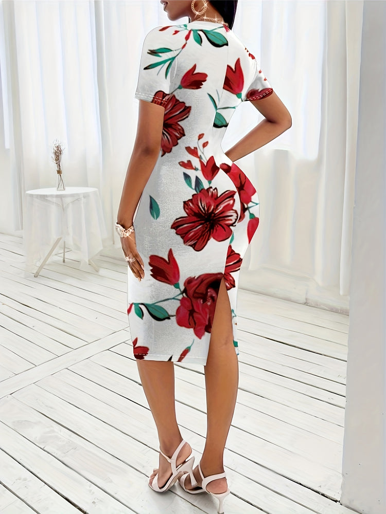 Floral Print Knot Bodycon Dress - MyEmpired