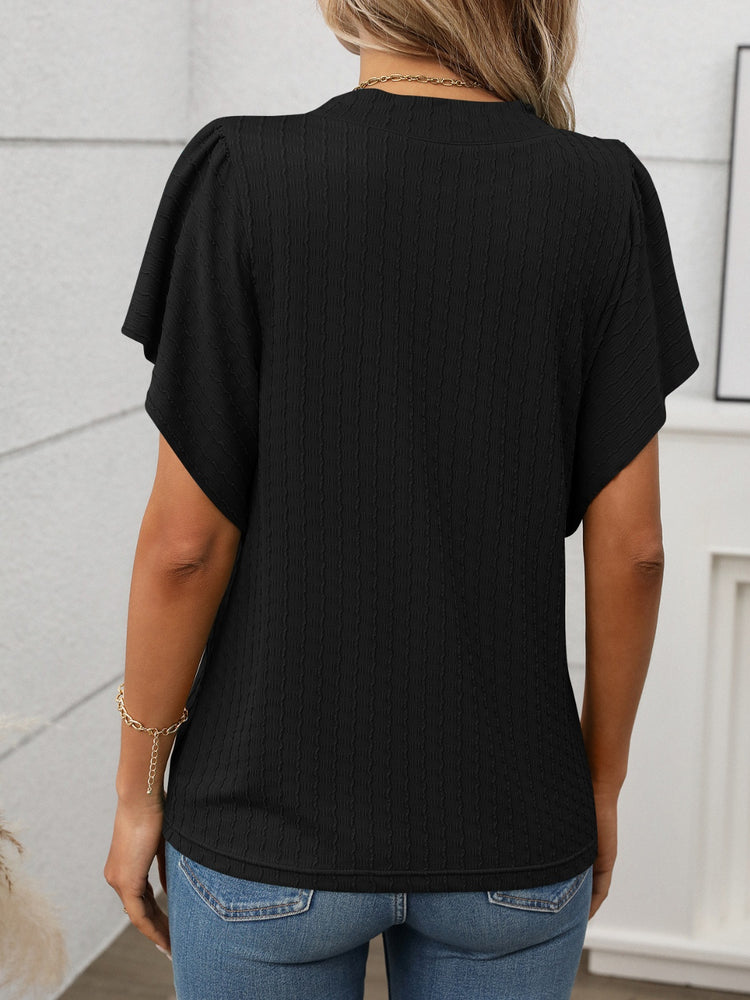 Round Neck Flutter Sleeve T-Shirt - MyEmpired