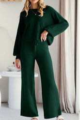 Round Neck Long Sleeve Top and Pants Set - MyEmpired