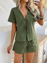 Devine Tied V-Neck Short Sleeve Top and Shorts Set - MyEmpired