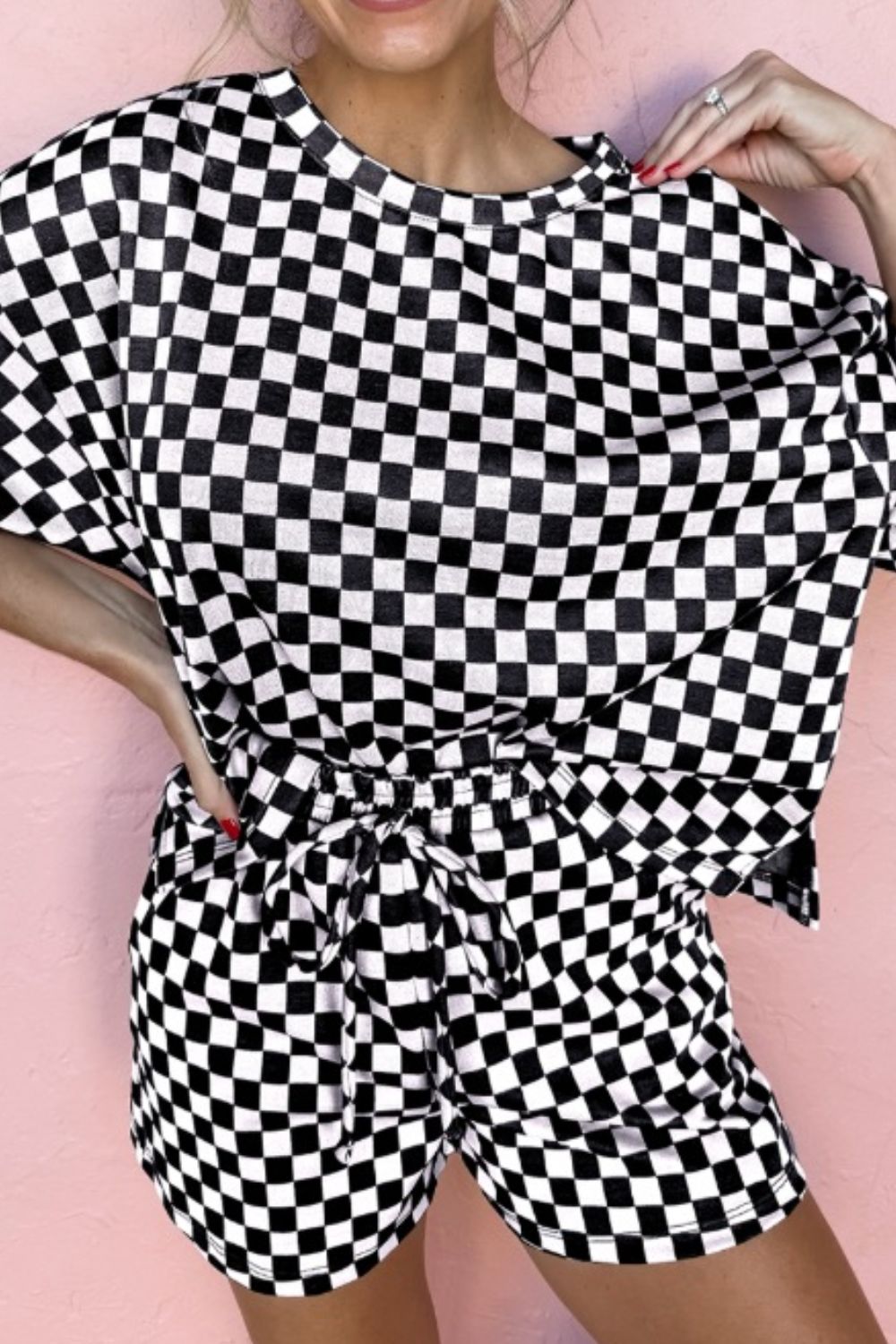 Checkered Round Neck Top and Shorts Set - MyEmpired