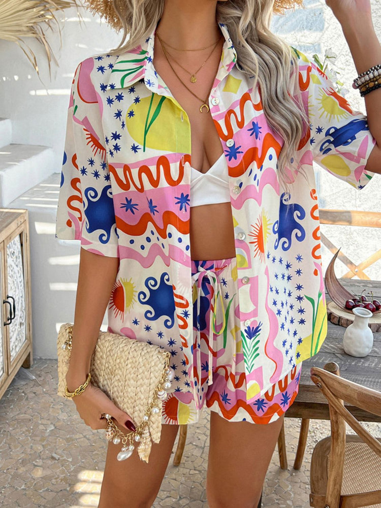 Devine Printed Button Down Shirt and Shorts Set - MyEmpired