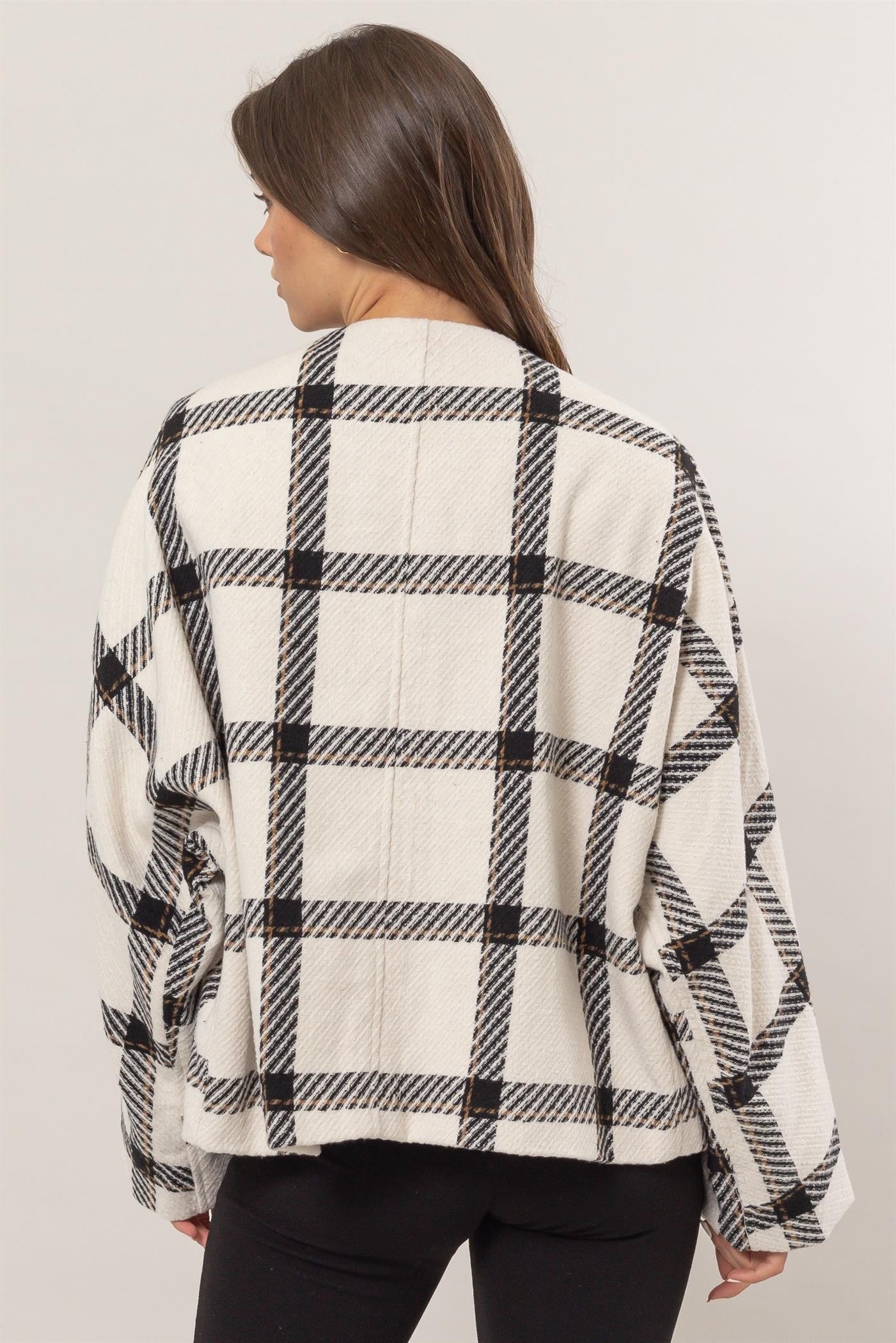 HYFVE Plaid Long Sleeve Jacket with Side Slit Pockets - MyEmpired