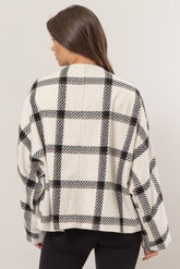 HYFVE Plaid Long Sleeve Jacket with Side Slit Pockets - MyEmpired