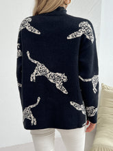 Leopard Pattern Mock Neck Sweater, Elegant Long Sleeve Sweater For Fall & Winter, Women&