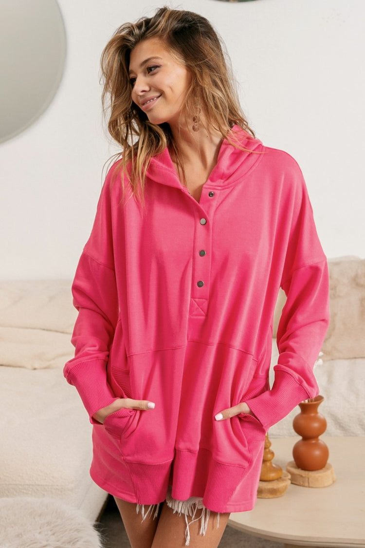 BiBi Half Snap Thumbhole Long Sleeve Hoodie - MyEmpired