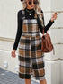 Slit Plaid Wide Strap Overall Dress - MyEmpired