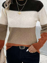 Color Block Mock Neck Pullover Sweater, Casual Long Sleeve Simple Sweater, Women&