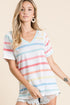 BiBi Striped V-Neck Short Sleeve T-Shirt - MyEmpired