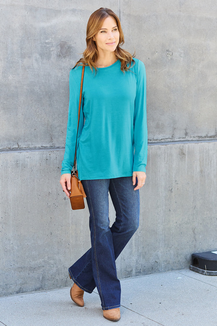 Basic Bae Full Size Round Neck Long Sleeve Top - MyEmpired