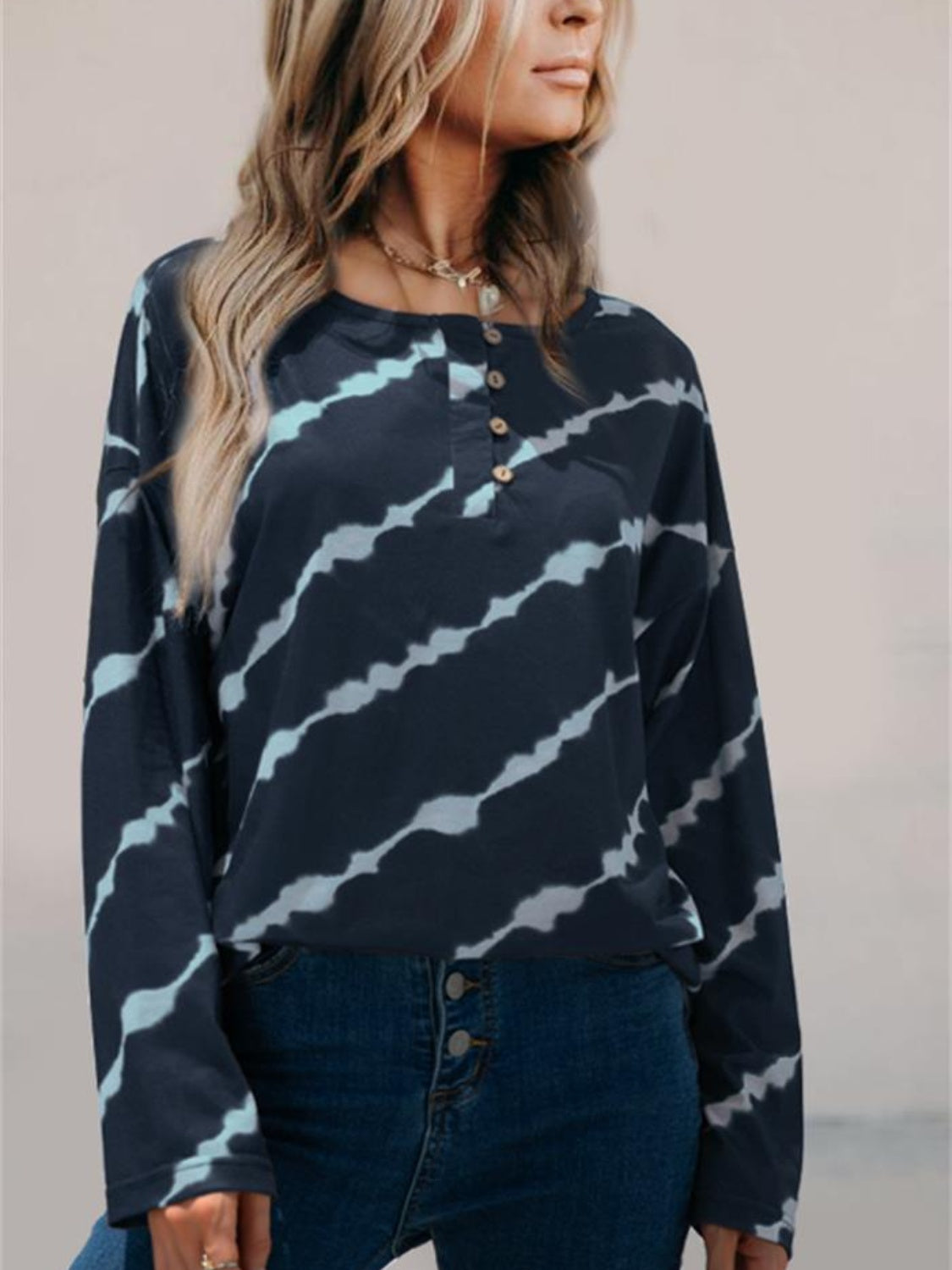 Striped Round Neck Long Sleeve T-Shirt - MyEmpired