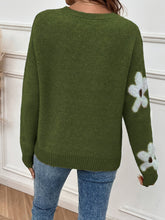 Floral Pattern Crew Neck Sweater, Casual Long Sleeve Sweater For Fall & Winter, Women&