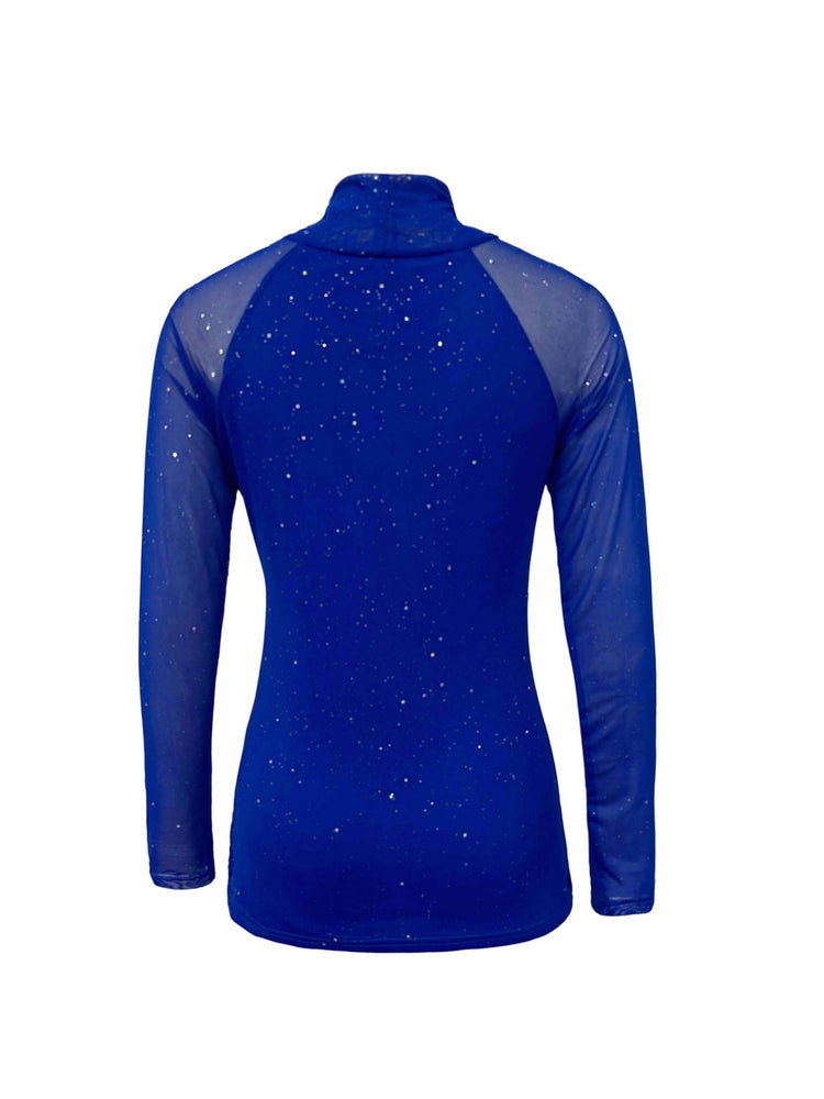 Shiny Contrast Mesh Slim T-shirt, Elegant Mock Neck Long Sleeve Top, Women&