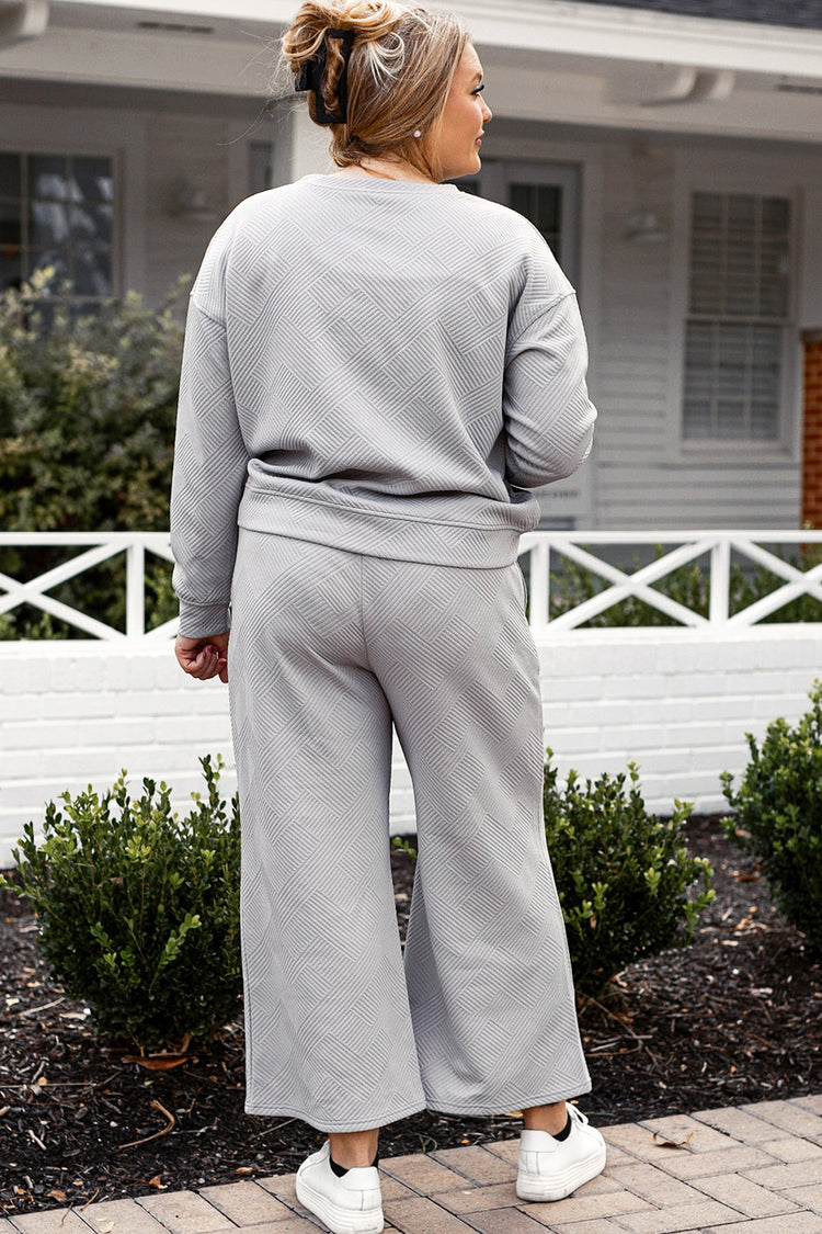 Double Take Full Size Textured Long Sleeve Top and Drawstring Pants Set - MyEmpired