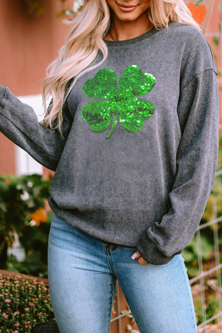 Lucky Clover Sequin Round Neck Sweatshirt - MyEmpired