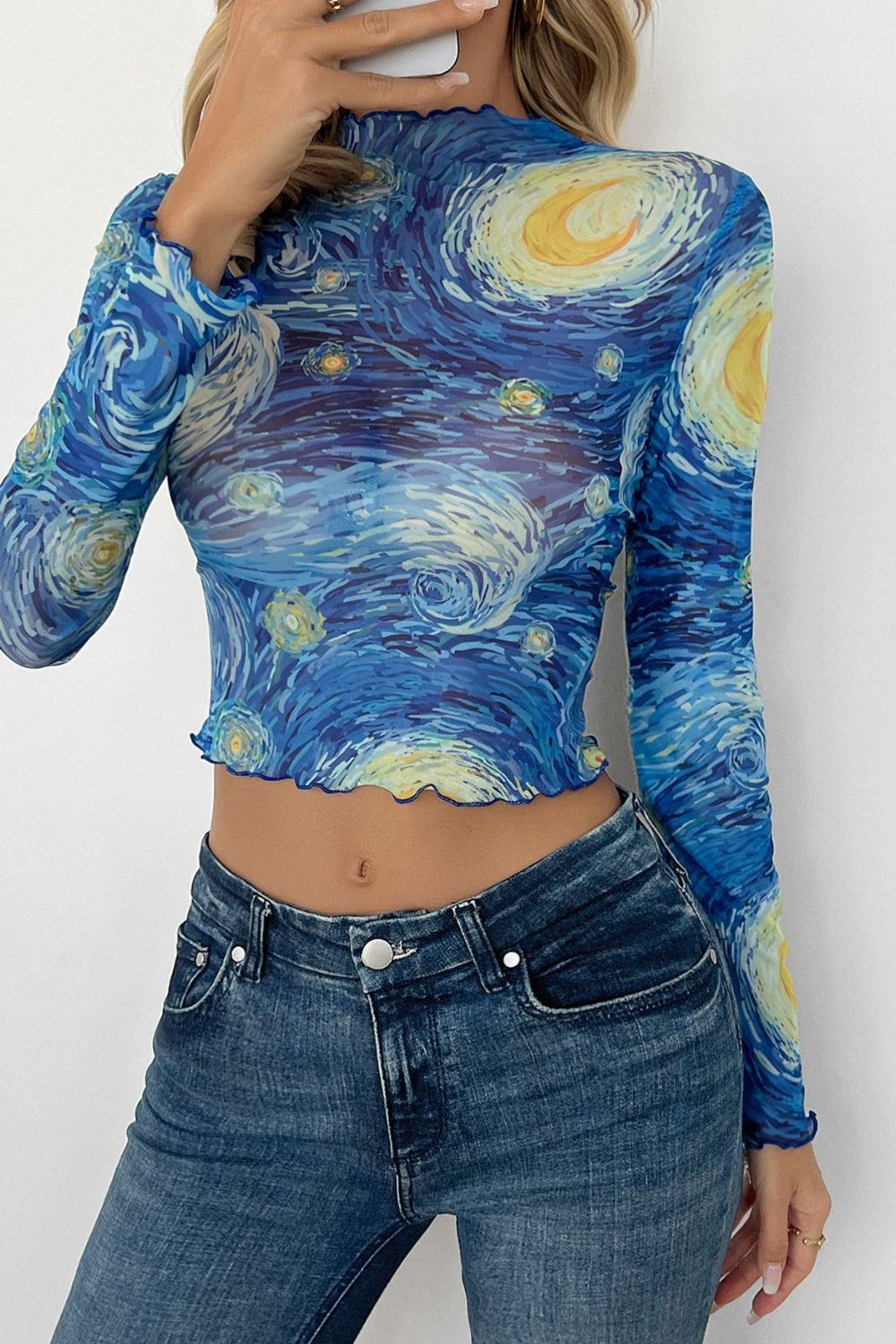 Starry Sky Cropped Mesh T-Shirt - MyEmpired