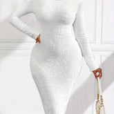 Solid Color Turtle Neck Dress, Elegant Long Sleeve Bodycon Dress For Spring & Fall, Women&